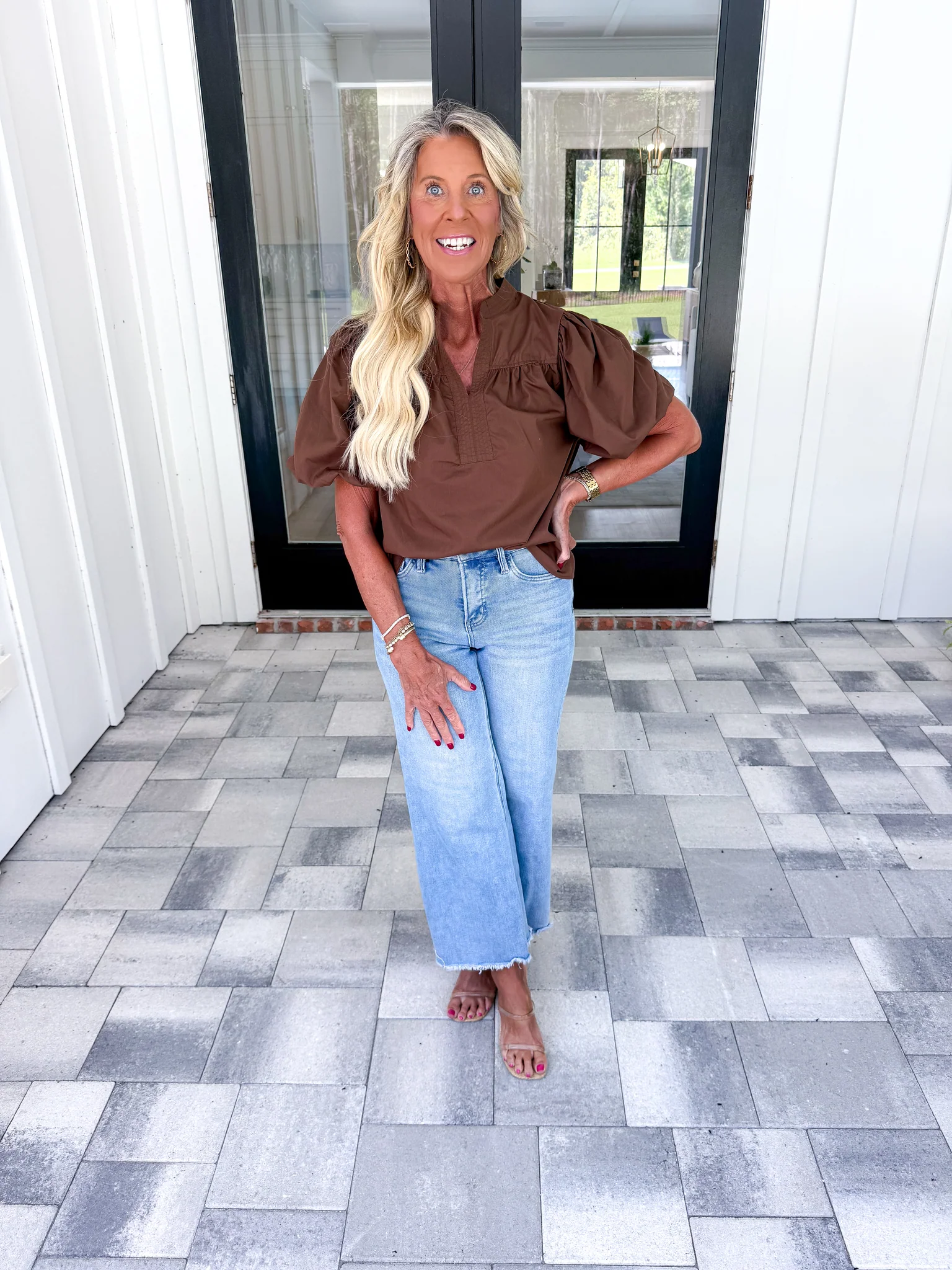 Brown Puff Sleeve Top